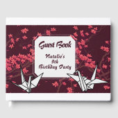 Pink Paper Crane Origami Cherry Blossom Gästebuch (Vorderseite)