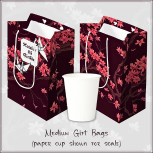Pink Paper Crane Origami Cherry Blossom Mittlere Geschenktüte