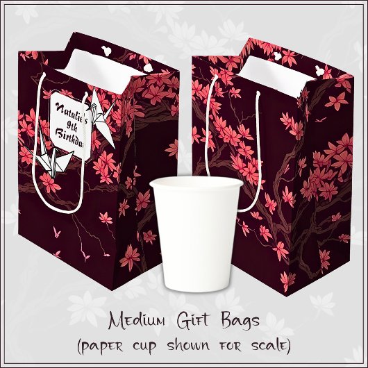 Pink Paper Crane Origami Cherry Blossom Mittlere Geschenktüte