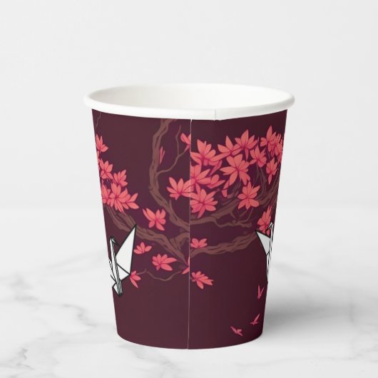 Pink Paper Crane Origami Cherry Blossom Pappbecher (Rechts)
