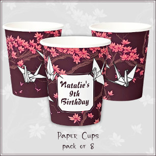 Pink Paper Crane Origami Cherry Blossom Pappbecher