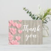Pink Paper Hearts on Stall Wood Danke Karte (Stehend Vorderseite)