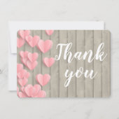 Pink Paper Hearts on Stall Wood Danke Karte (Vorderseite)