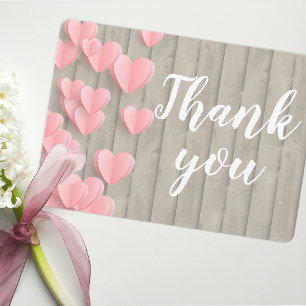 Pink Paper Hearts on Stall Wood Danke Karte