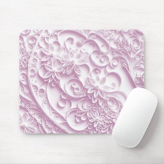 Pink Paper Quilling Daisy Design Mousepad (Mit Mouse)