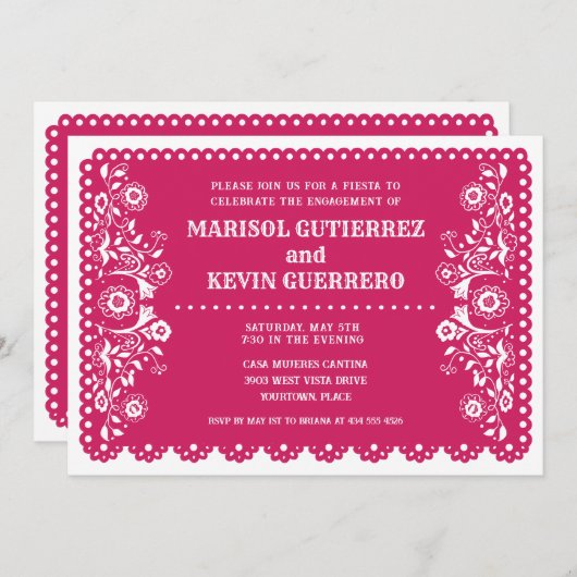 Pink Papi Picado Cinco de Mayo Engagement Party Einladung (Vorne/Hinten)