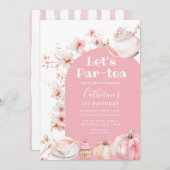 Pink Par tea Birthday Tea Party Girl Pumpkin Einladung (Vorne/Hinten)