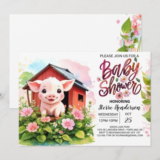 Pink Paradise Boho Babydusche Einladung (Vorne/Hinten)