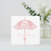 Pink Parasol Umbrella Girl Dusche Einladung (Stehend Vorderseite)