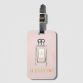 Pink Parfüm Flasche Chic Monogram Personal Gepäckanhänger (Vorderseite Vertikal)