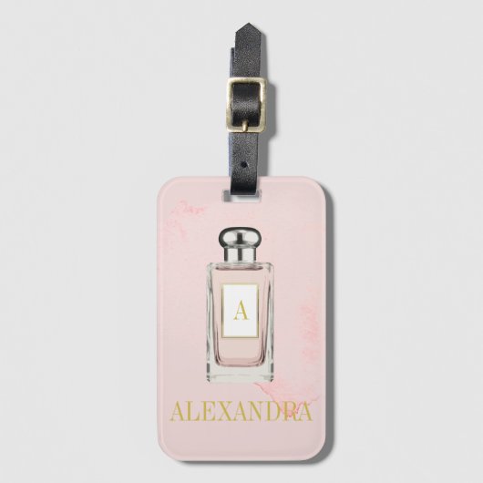 Pink Parfüm Flasche Chic Monogram Personal Gepäckanhänger (Vorderseite Vertikal)