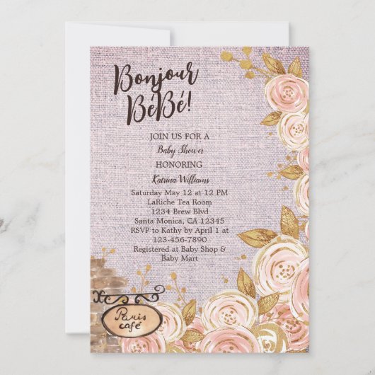 Pink Paris Cafe Kinderdusche Einladung (Vorderseite)