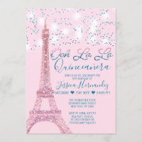 Pink Paris Eiffel Tower Glitzer Lights Quinceañera