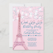 Pink Paris Eiffelturm Glitzer Geburtstag Einladung (Vorderseite)