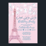 Pink Paris Eiffelturm Glitzer Geburtstag Einladung<br><div class="desc">Die Einladung zum Geburtstag eines Mädchens ist elegant und stilvoll. Es verfügt über ein Imitat gedruckt Rose rosa funkelnd Glitzer Paris Eiffel Tower mit leuchtenden weißen Hängeleuchten und aquamarin grün funkelnd Glitzer Konfetti auf einem abstrakten rot rosa Hintergrund. Es enthält auch das beliebte Zitat "Ooh la la", in Imitaten Rose...</div>
