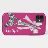 Pink Paris Eiffelturm Personalisiert iPhone Case (Rückseite (Horizontal))
