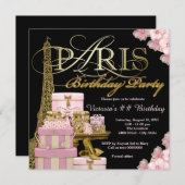 Pink Paris Geburtstagsparty Einladung (Vorne/Hinten)
