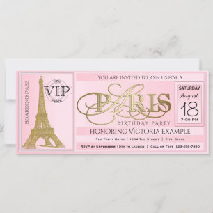 PInk Paris Geburtstagsparty-Ticket Einladung