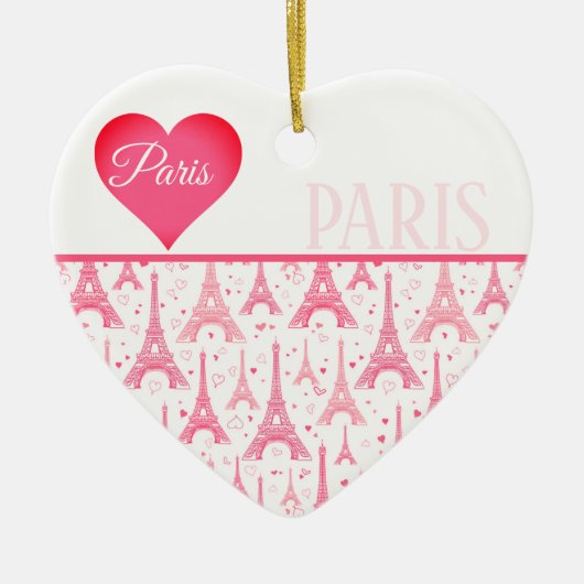 Pink Paris Herz Eiffel Tower Pattern Chic Keramik Ornament (Vorne)