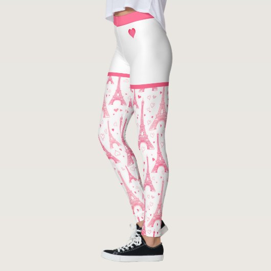 Pink Paris Herz Eiffel Tower Pattern Chic Leggings (Links)