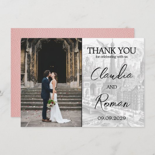 Pink Paris Passport Dankeskarte (Vorne/Hinten)