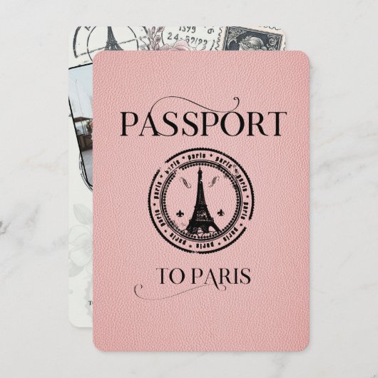 Pink Paris Passport Party Einladung (Vorne/Hinten)