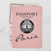 Pink Paris Passport Save the Date (Vorne/Hinten)