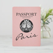 Pink Paris Passport Save the Date (Stehend Vorderseite)