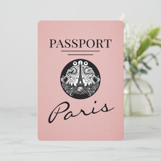 Pink Paris Passport Save the Date (Stehend Vorderseite)