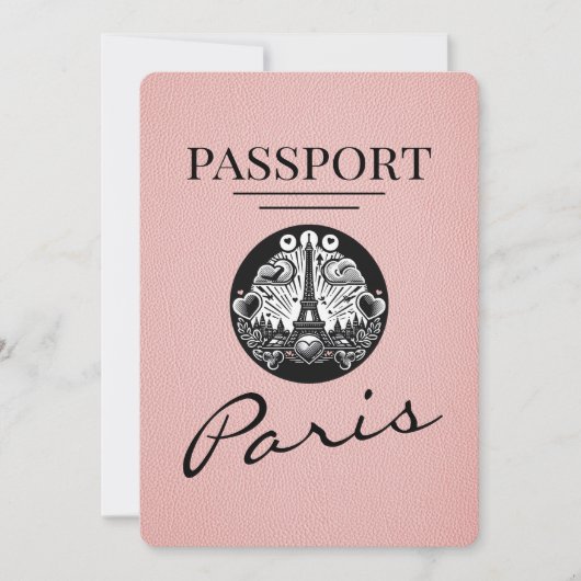 Pink Paris Passport Save the Date (Vorderseite)