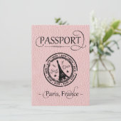 Pink Paris Passport Save the Date Karte (Stehend Vorderseite)