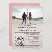 Pink Paris Passport Wedding Einladung (Vorne/Hinten)