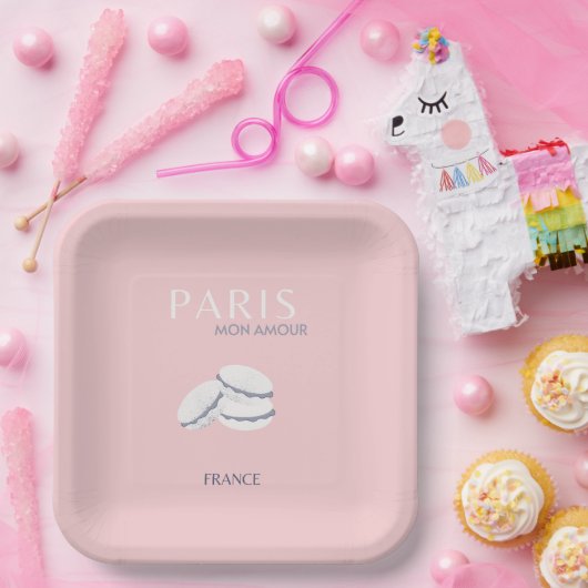 Pink Paris Reisen Art Pastell Preppy Macarons Pappteller (Party)