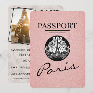 Pink Paris Reisepass Save The Date