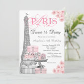 Pink Paris Sweet 16 Party Einladung (Stehend Vorderseite)