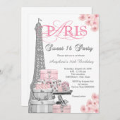 Pink Paris Sweet 16 Party Einladung (Vorne/Hinten)