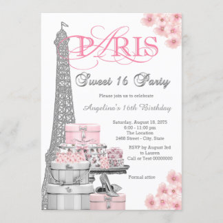 Pink Paris Sweet 16 Party Einladung