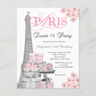 Pink Paris Sweet 16 Party Einladung