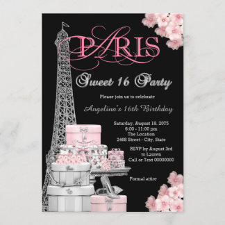 Pink Paris Sweet 16 Party Einladung