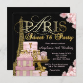 Pink Paris Sweet 16 Party Einladung (Vorne/Hinten)
