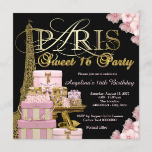 Pink Paris Sweet 16 Party Einladung