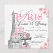 Pink Paris Sweet 16 Party Einladung (Vorne/Hinten)