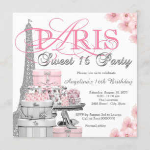 Pink Paris Sweet 16 Party Einladung