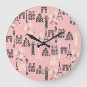 Pink Paris Wall Clock Große Wanduhr