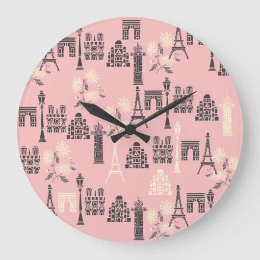 Pink Paris Wall Clock Große Wanduhr (Vorderseite)