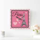 Pink Paris Wall Clock Quadratische Wanduhr (Zuhause)