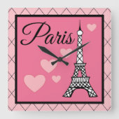 Pink Paris Wall Clock Quadratische Wanduhr (Vorderseite)