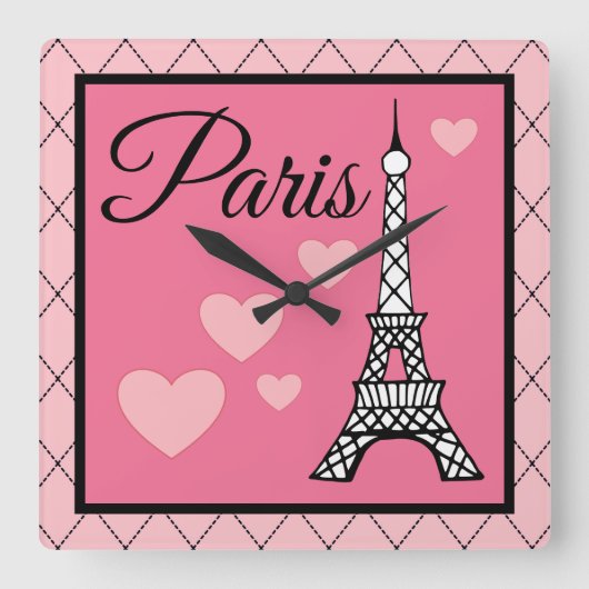 Pink Paris Wall Clock Quadratische Wanduhr (Vorderseite)