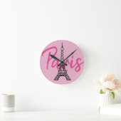 Pink Paris Wall Clock Runde Wanduhr (Zuhause)