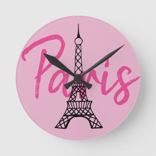Pink Paris Wall Clock Runde Wanduhr (Vorderseite)